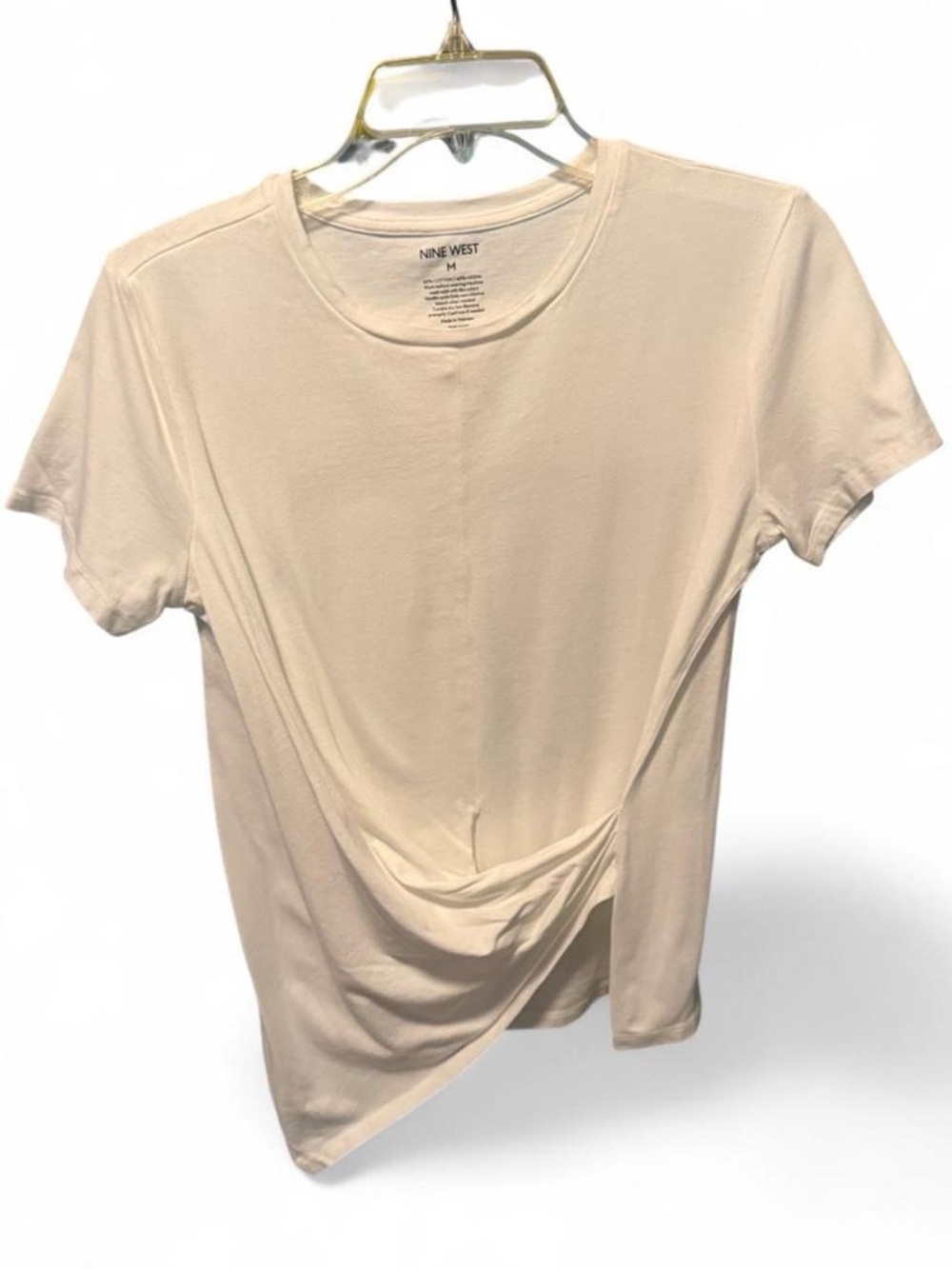 Nine West White Twist-Front Short Sleeve Top